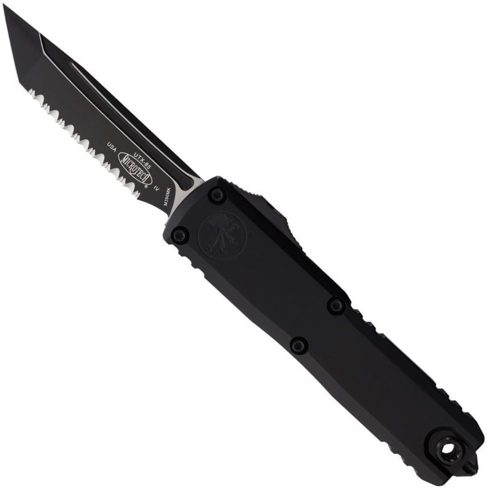 Microtech Black Aluminum UTX-85 Gen IV OTF Automatic Knife, Black Serrated Tanto Blade