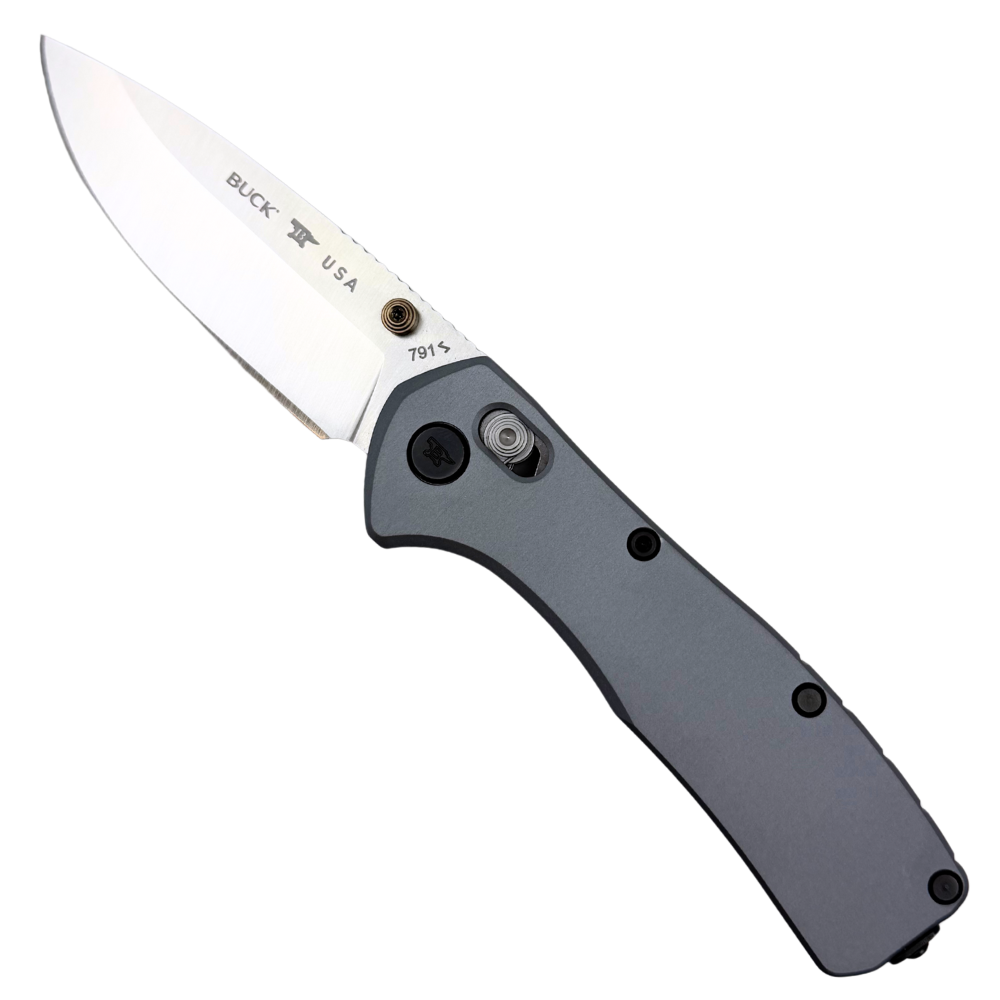Buck 791 Gray Aluminum Range Elite Crossbar Lock Folding Knife, MagnaCut Satin Drop Point Blade