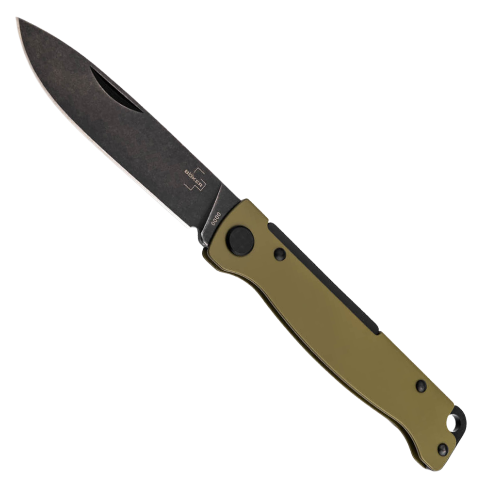 Boker Plus OD Green Atlas Backlock Knife, PVD Drop Point Blade