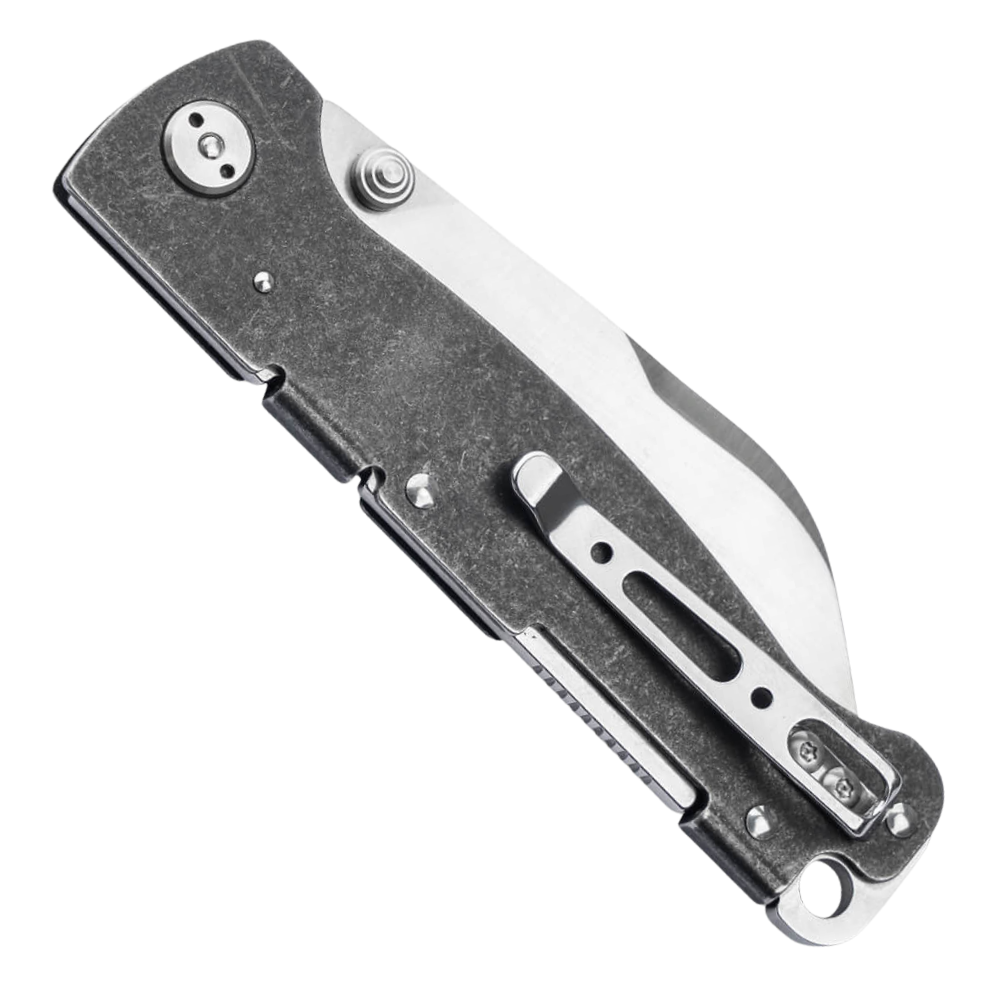 Boker Plus Black Stonewash Atlas Backlock Knife, Satin Sheepsfoot TS Blade, Clip View