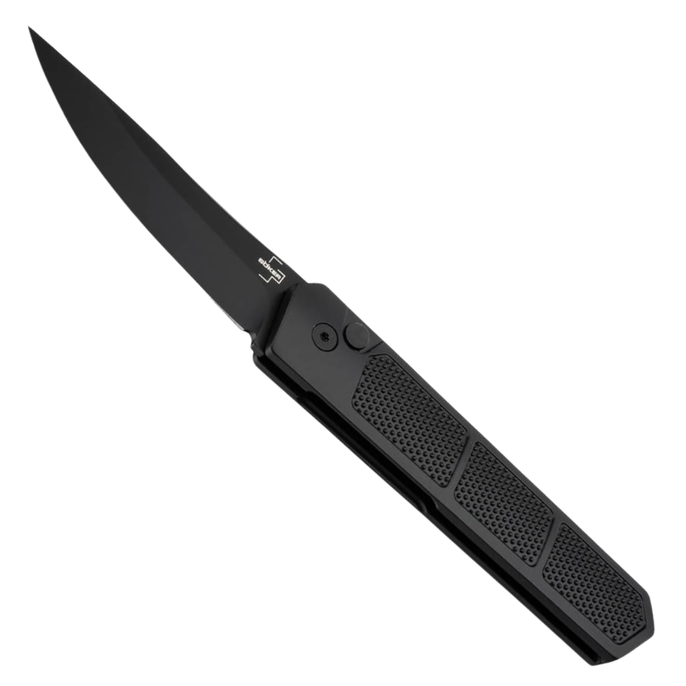Boker Plus Burnley Kwaiken Grip Button Lock Auto Knife, Black D2 Blade