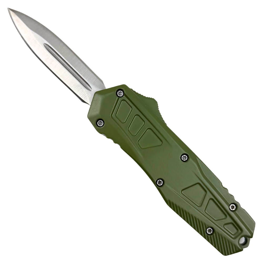 Cyborg OD Green OTF Knife, Satin D/E Dagger Blade
