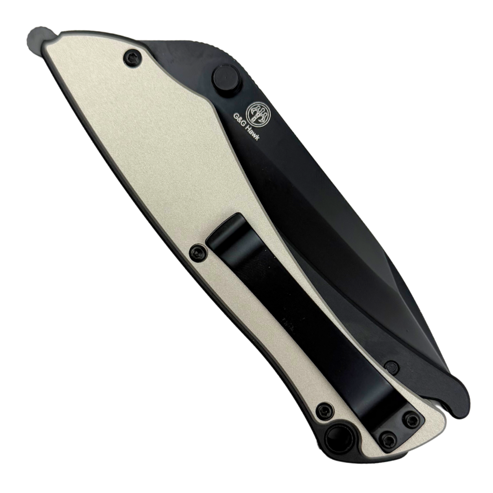 Boker Plus Shot Show Silver/Black Griploc Flipper Knife, Black Blade, Clip View