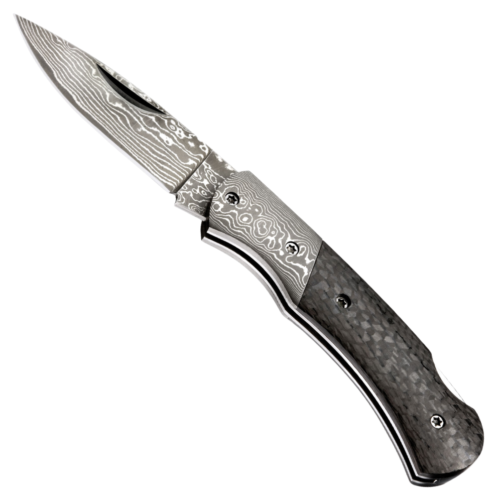 Boker Magnum DC Carbon Fiber and Damascus Lockback Knife, Damascus Drop Point Blade