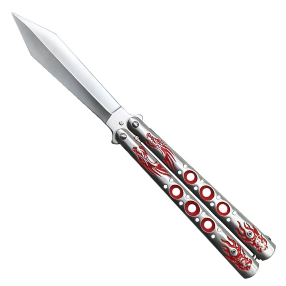 Dragonwing Dominator Silver and Red XL Butterfly Training Knife, Gladiator Trainer Blade