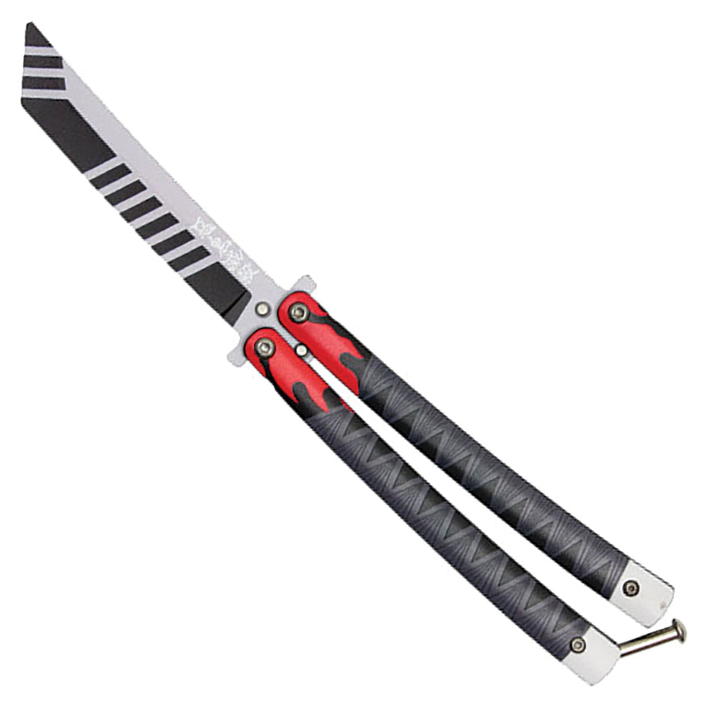 Flame-Edge Butterfly Knife, Two-Tone Tanto Blade