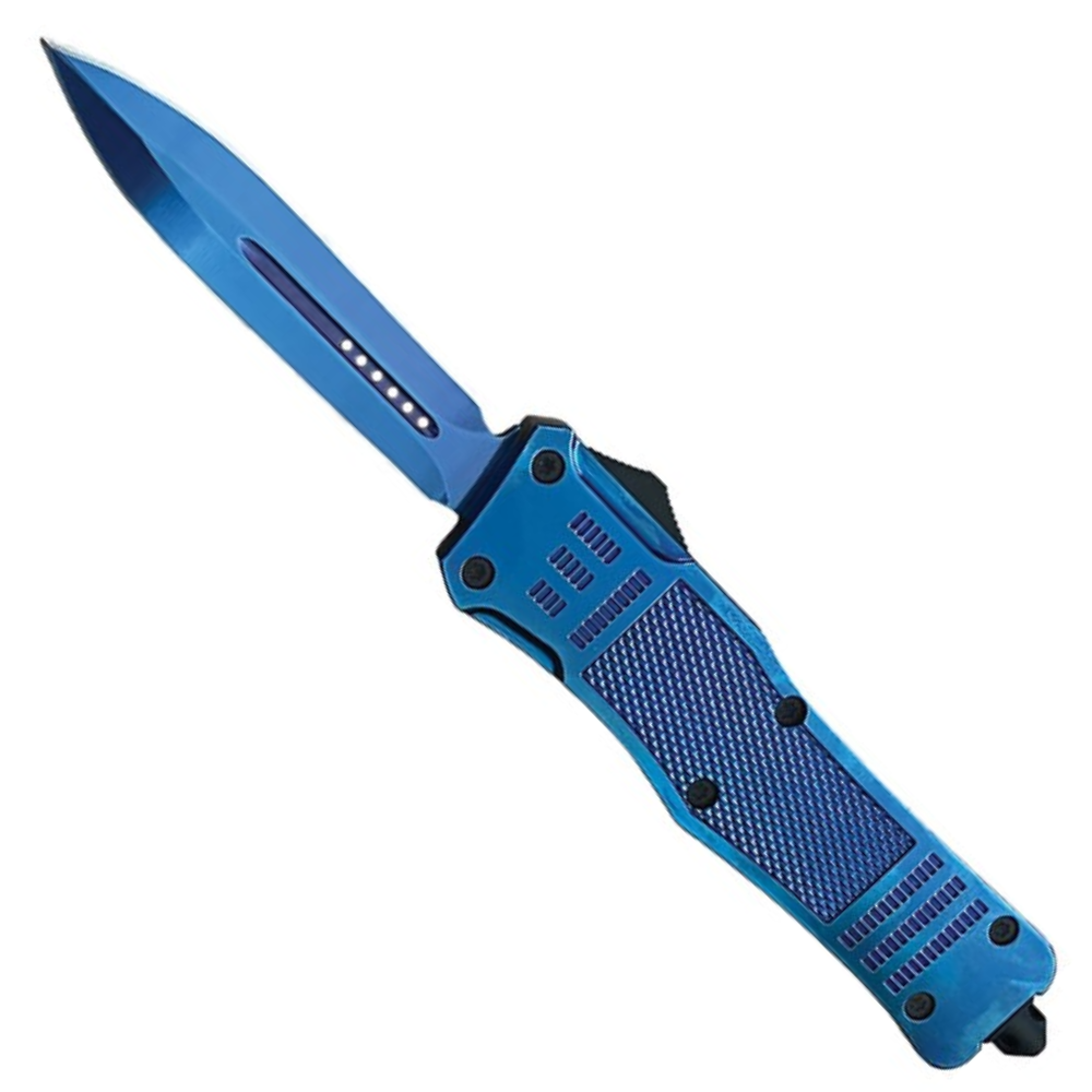 Titanium Blue Guardian OTF Auto Knife, Blue Dagger Blade