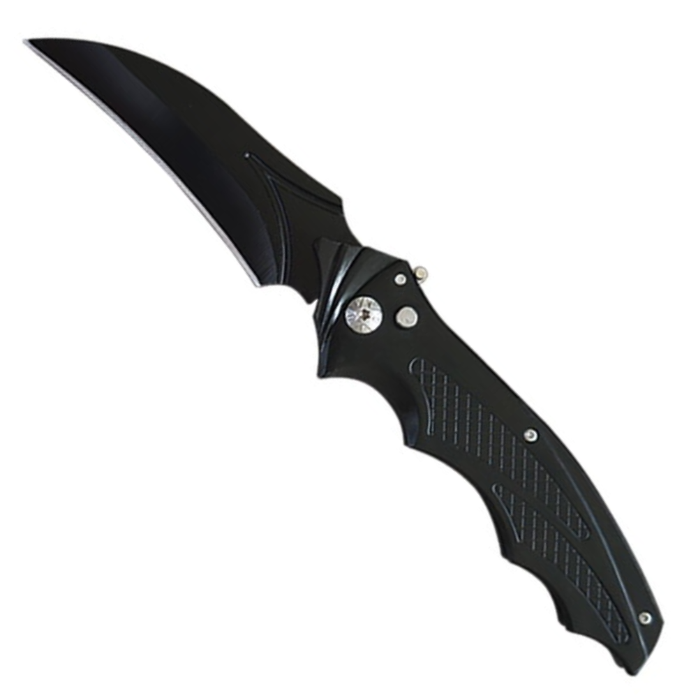 Hawkbill Tactical All-Black Auto Knife, Black Hawkbill Blade