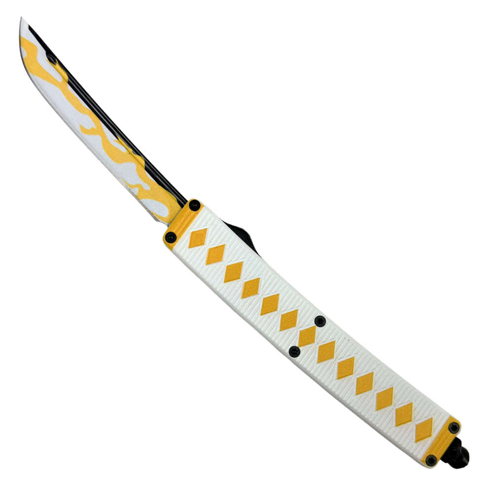 Samurai Ember White and Yellow Katana OTF Knife, Japanese Tanto Blade