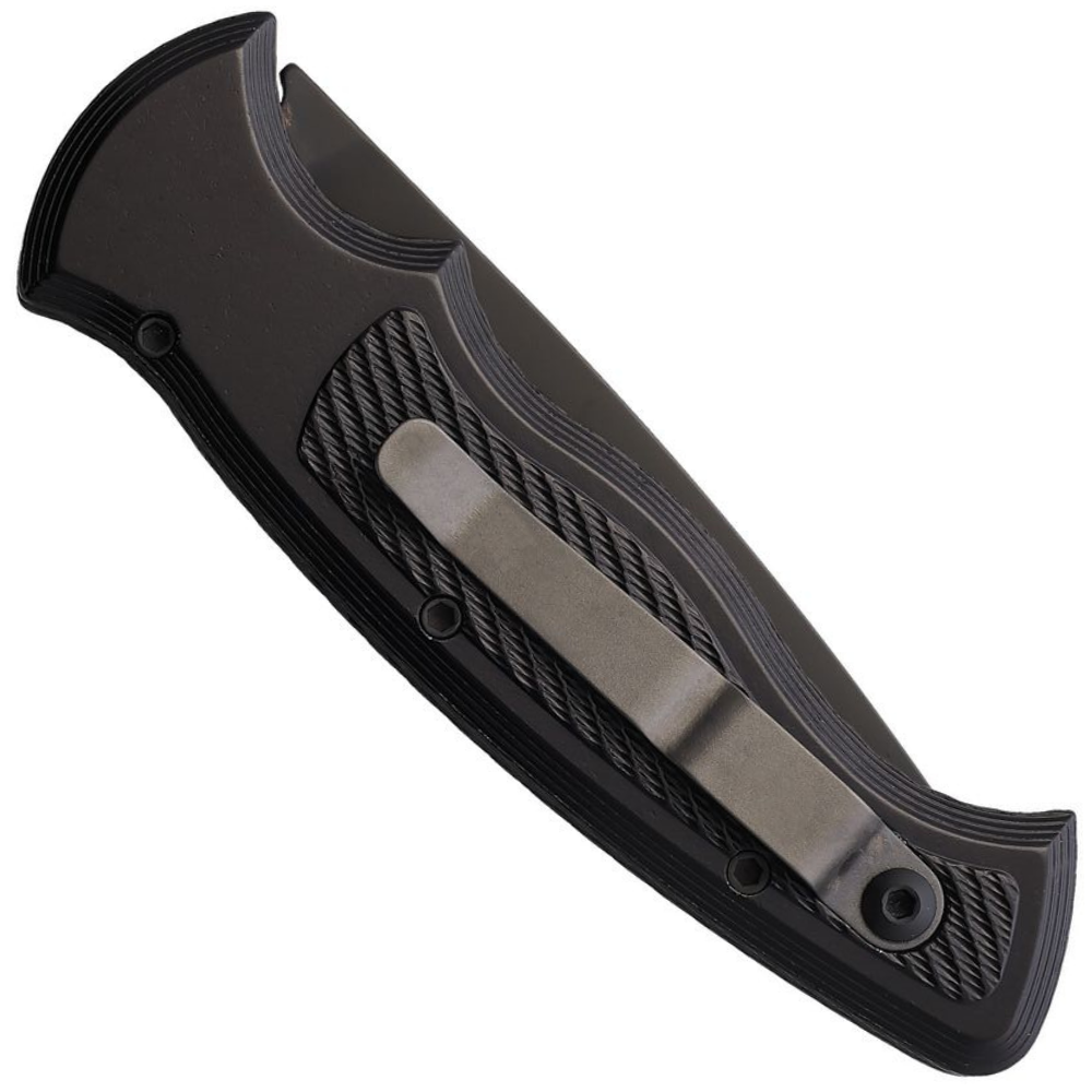 Piranha Velocity Auto Knife, Black Drop Point, Clip View