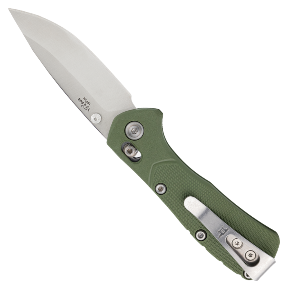 Buck 791 Green GFN Range Pro Crossbar Lock Folding Knife, Satin Drop Point Blade, Clip View