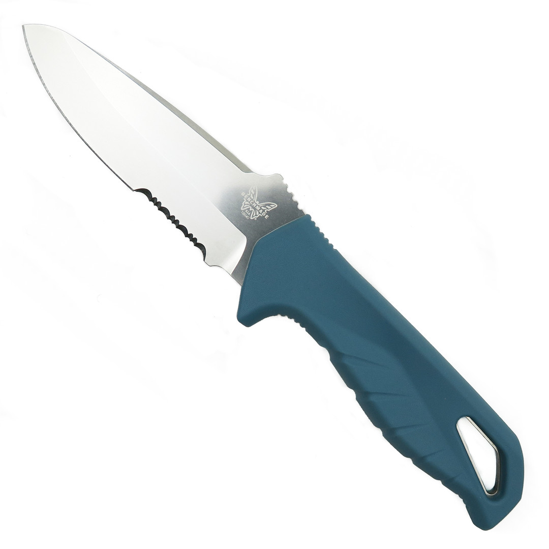 Benchmade Water Undercurrent Depth Blue Santoprene Fixed Blade Knife, Stonewash Sheepsfoot Blade