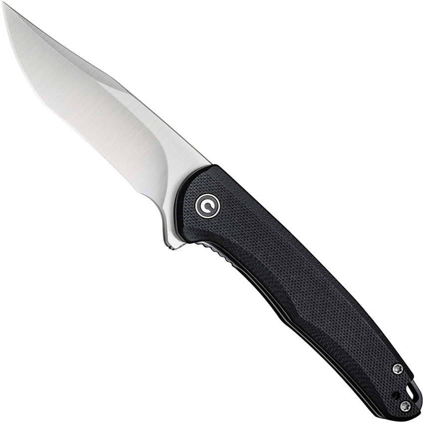 CIVIVI Black Mini Sandbar Linerlock Flipper Knife, Satin Recurve Blade