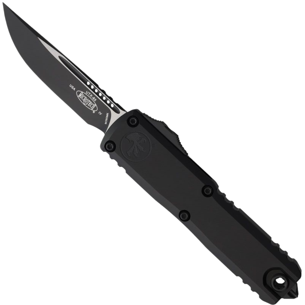 Microtech Black Aluminum UTX-85 Gen IV OTF Automatic Knife, Two Tone Drop Point Blade