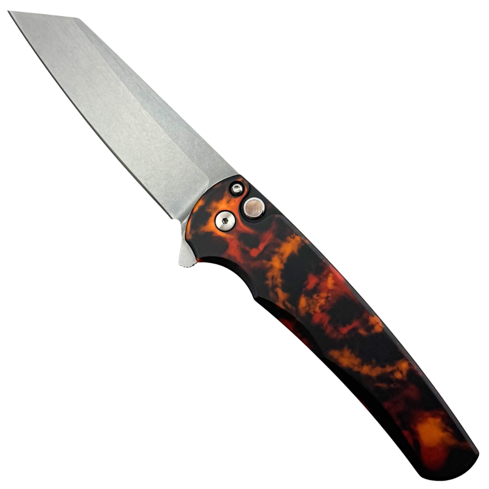 Pro-Tech Del Fuego Malibu Flipper Knife, Stonewash Reverse Tanto MagnaCut Blade
