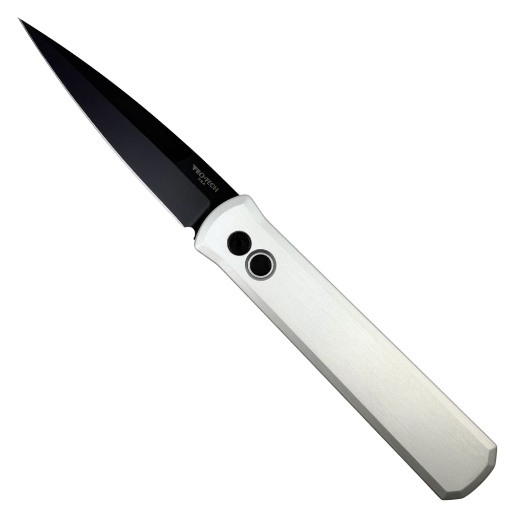 Pro-Tech Godfather Silver Aluminum Auto Knife, Black Blade