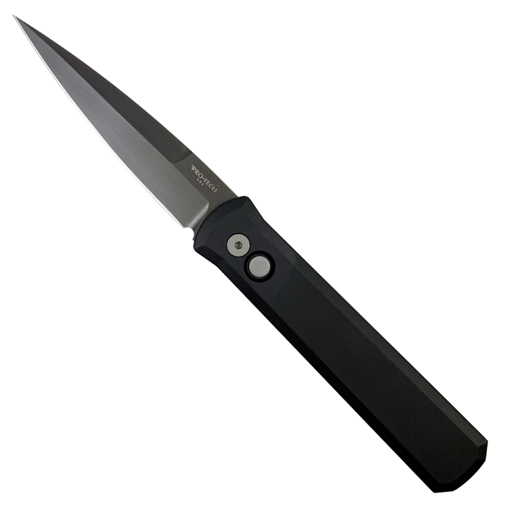 Pro-Tech Godfather Black Aluminum Auto Knife, Smoky Gray Blade