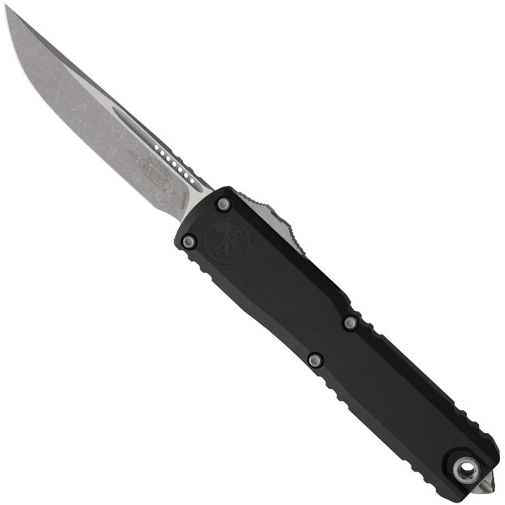 Microtech Gen IV Black Ultratech OTF Auto Knife, Apocalyptic Drop Point Blade