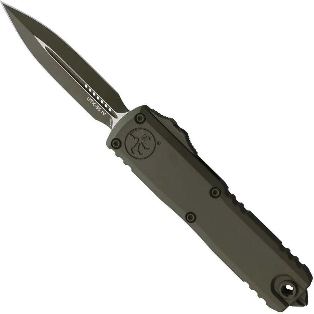 Microtech OD Green Cerakote Aluminum UTX-85 Gen IV OTF Knife, OD Green Cerakote Spear Point Blade