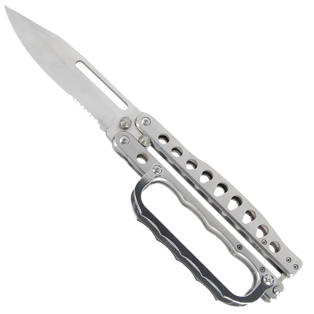 Handguard Safe-Flip Matte Silver Butterfly Knife, Silver Blade