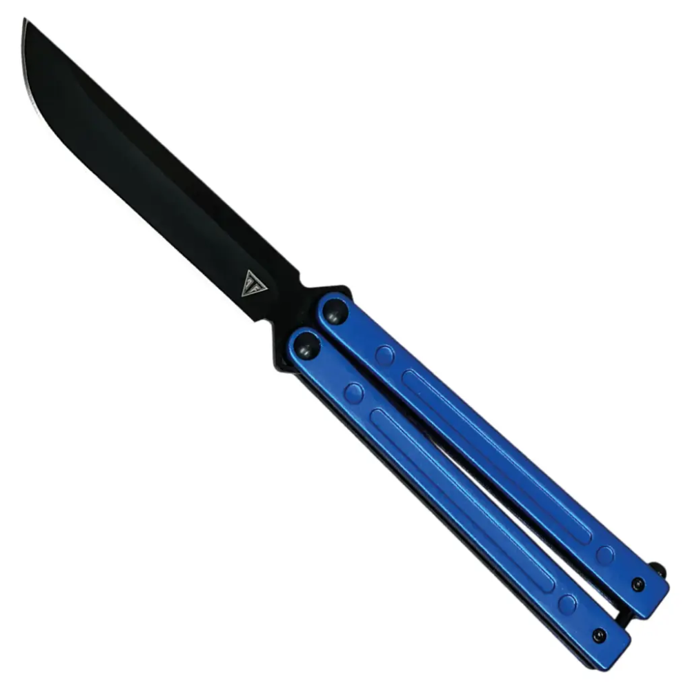 Azure Glide Groove Butterfly Knife, Black Drop Point Blade