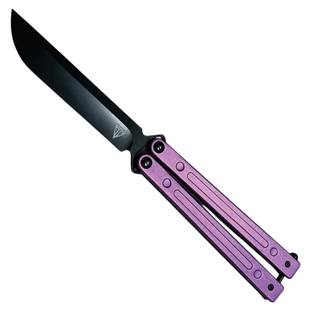 Violet Vector Groove Butterfly Knife, Black Drop Point Blade