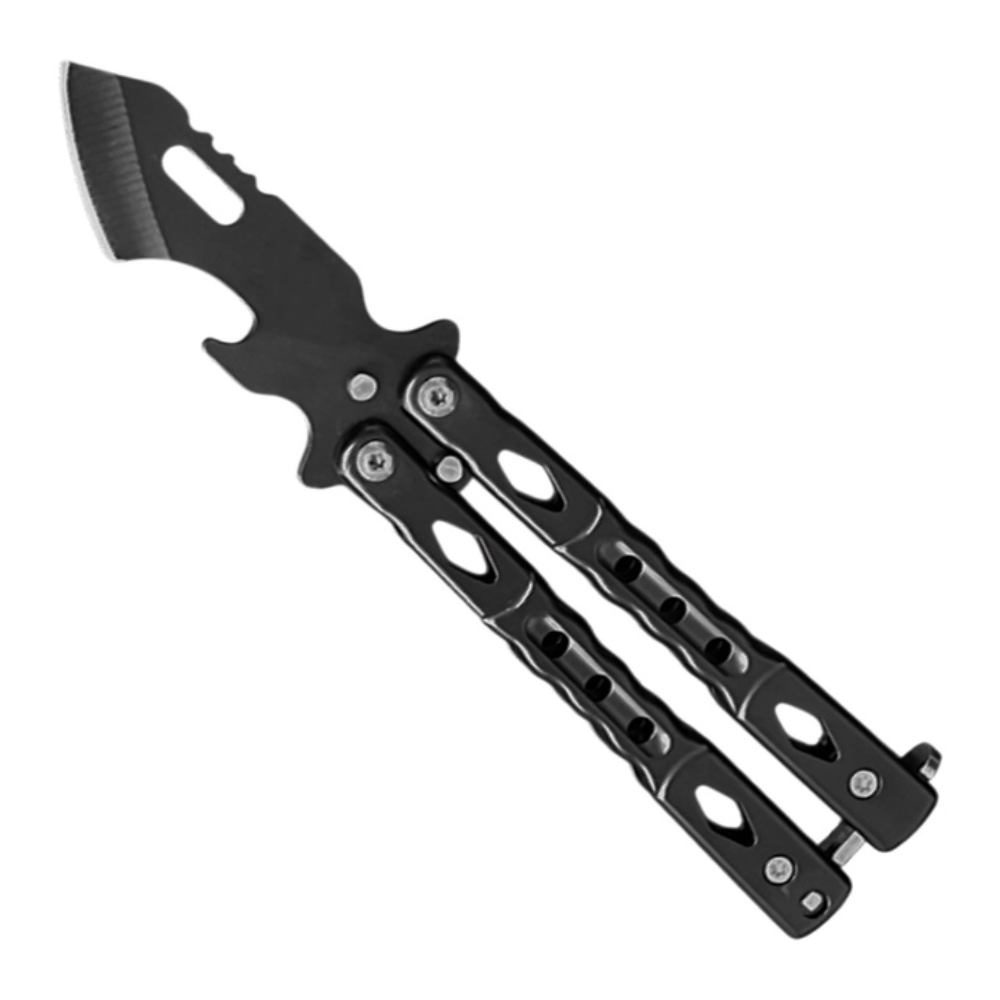 Pivot-Pop Dual-Use Black Butterfly Knife, Black Blade