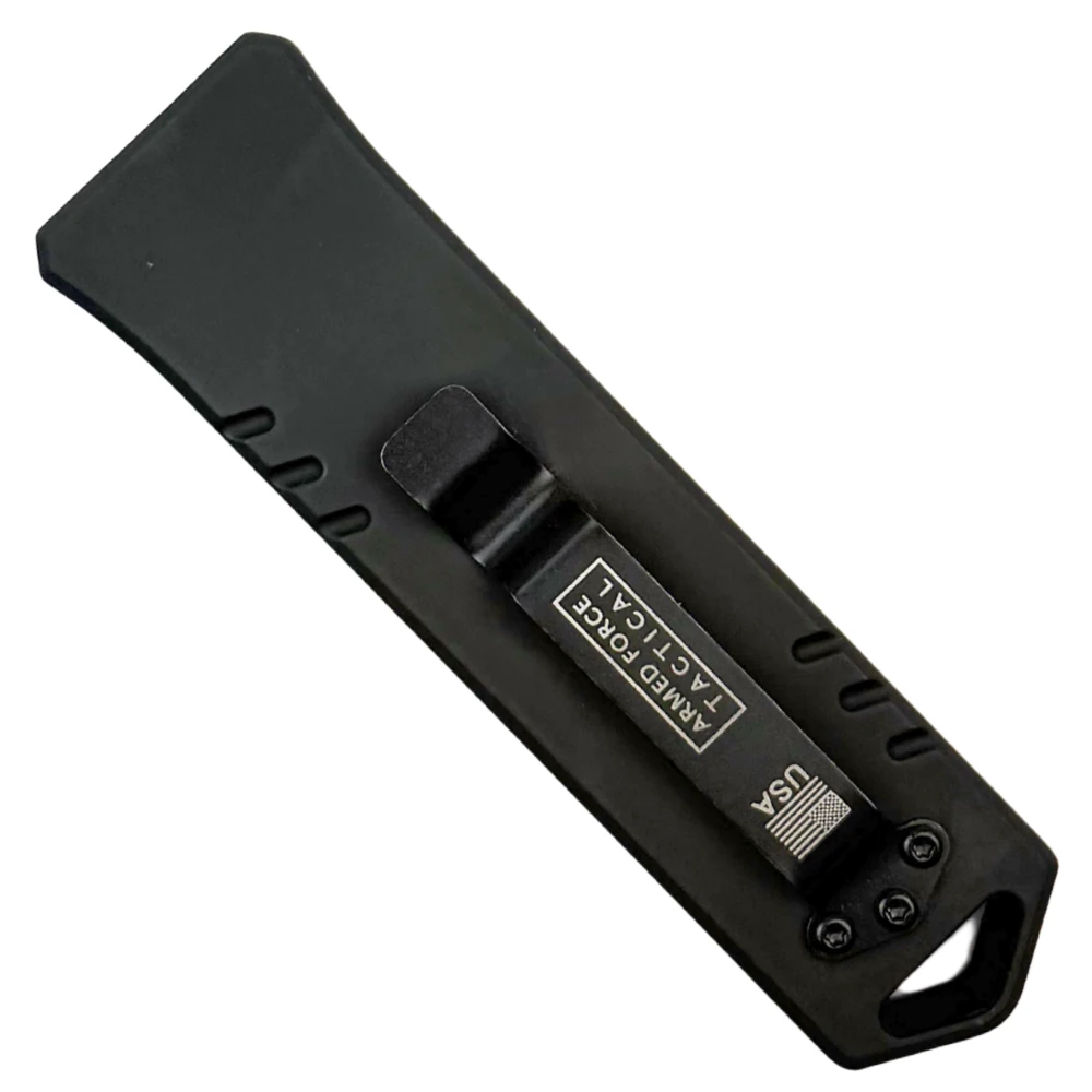 Arachnid Ambush Compact Commando Stubby OTF Auto Knife, Black and Satin Dagger Blade, Clip View