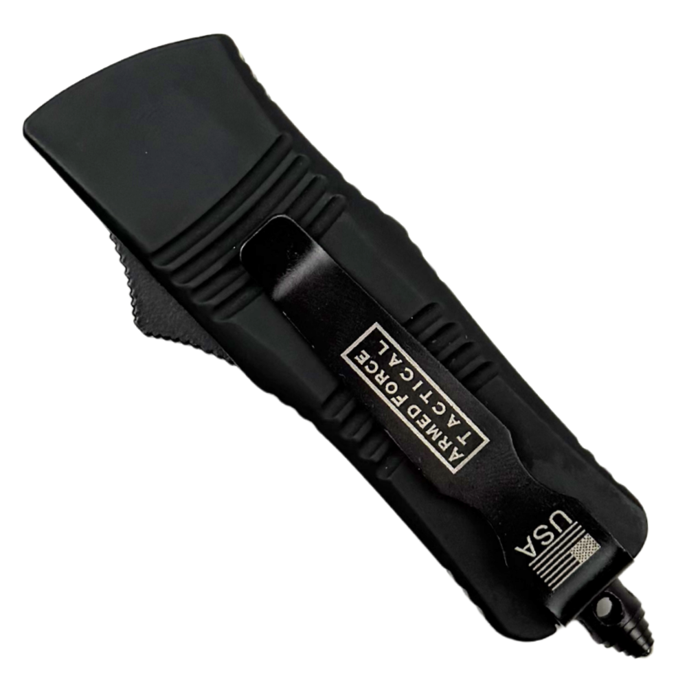 Liberty Slide Black Mini OTF Auto Knife, Satin Drop Point Blade, Clip View