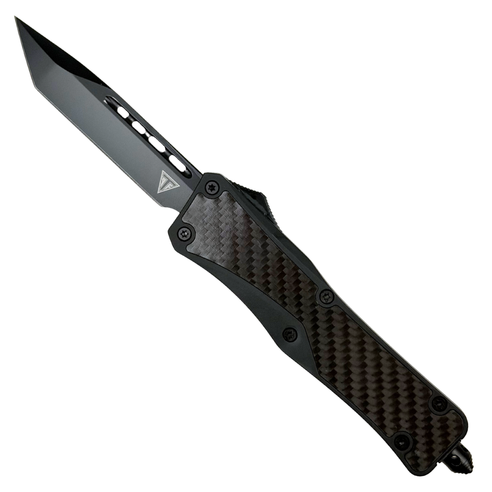 RapidStrike Large Black Carbon Fiber OTF Knife, Black Tanto Blade