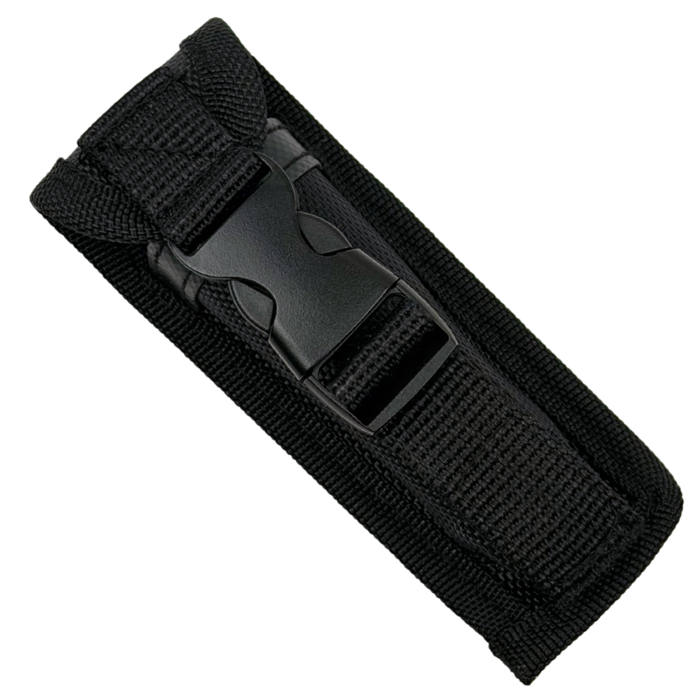 Smooth Operator Small OTF Auto Knife, Black Drop Point Blade, Sheath View