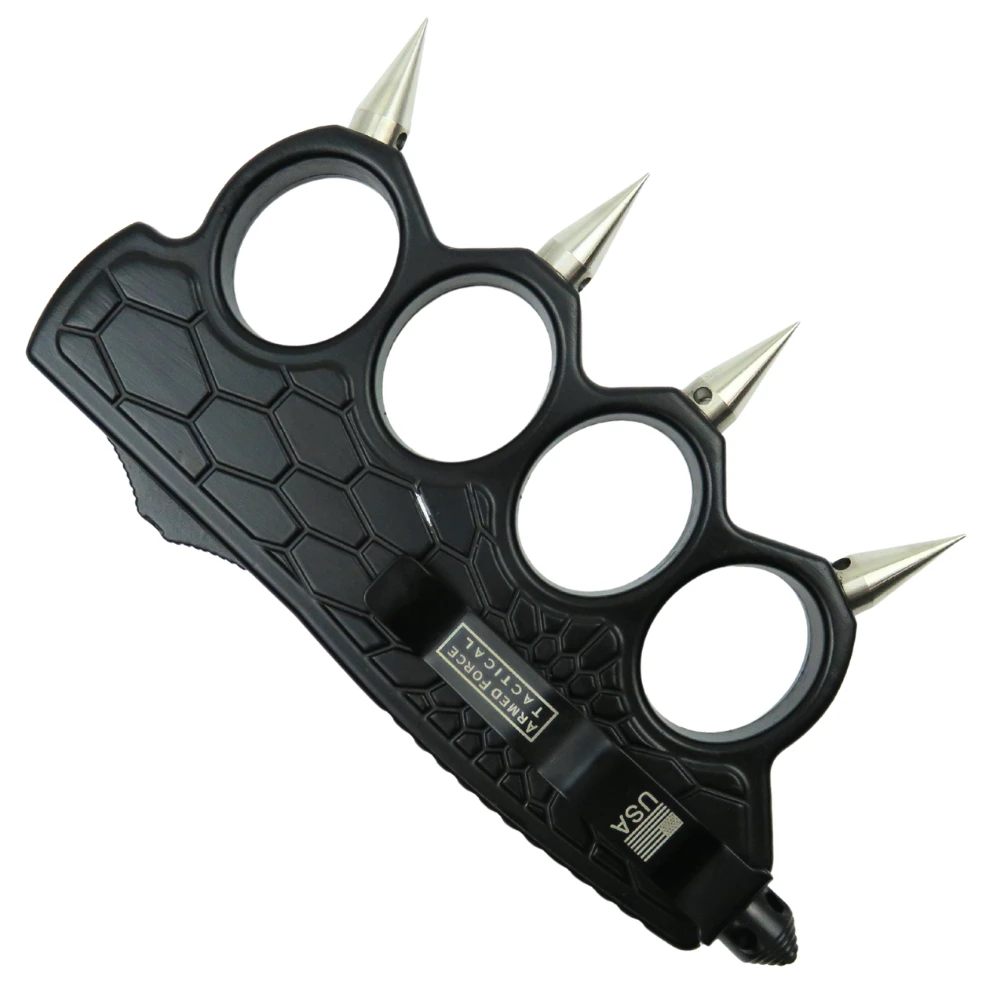 Carbon Veil Knuckle-Guard OTF Auto Knife, Satin Dagger Blade, Clip View