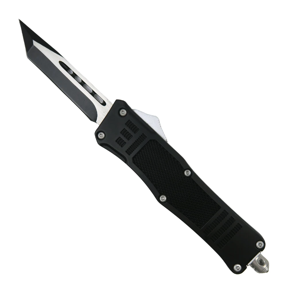 Covert Grip Black Rubberized OTF Auto Knife, Black Tanto Blade