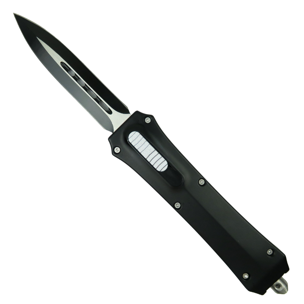 Midnight Front Switch Aluminum OTF Knife, Black Dagger Blade