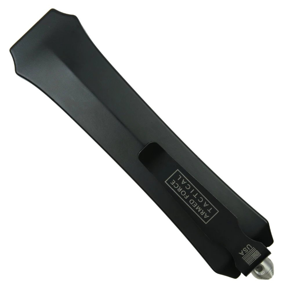 Midnight Front Switch Aluminum OTF Knife, Black Dagger Blade, Clip View