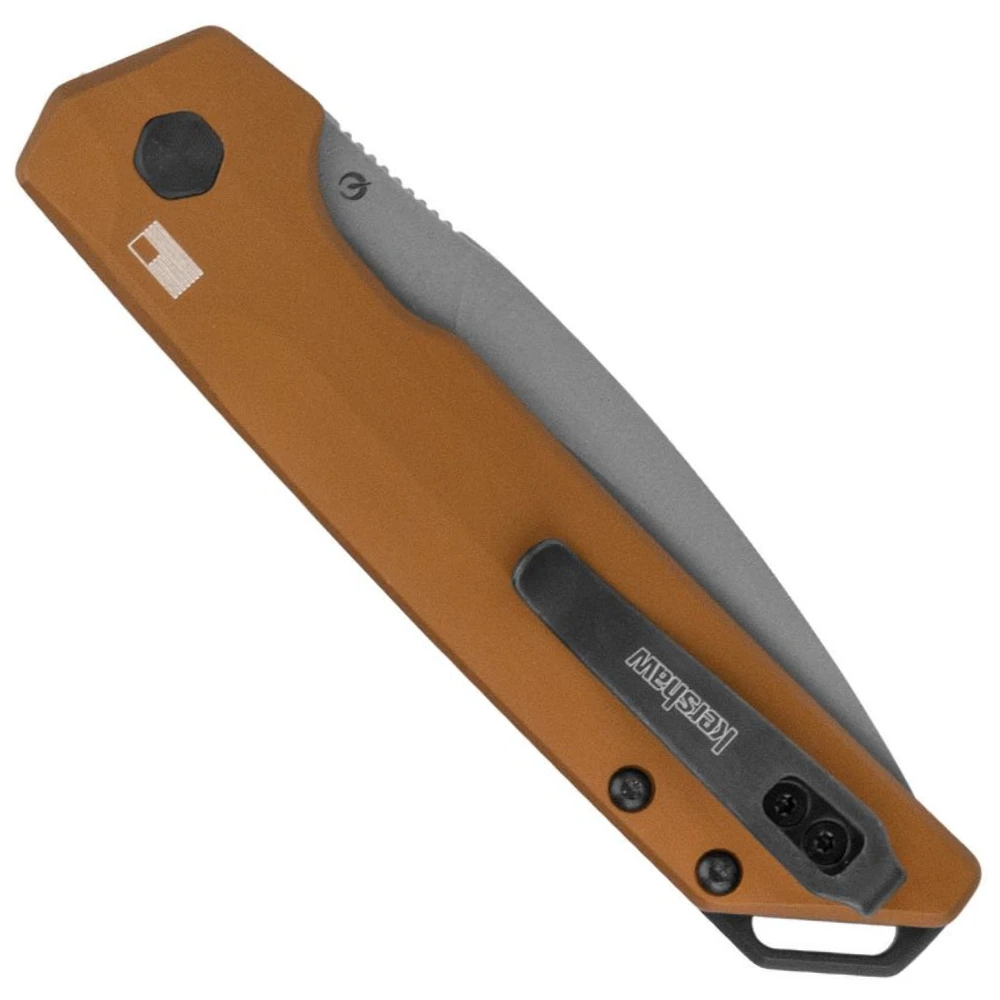 Kershaw Bronze Aluminum Launch Iridium Auto Knife, Working Finish Spear Point Blade, Clip View