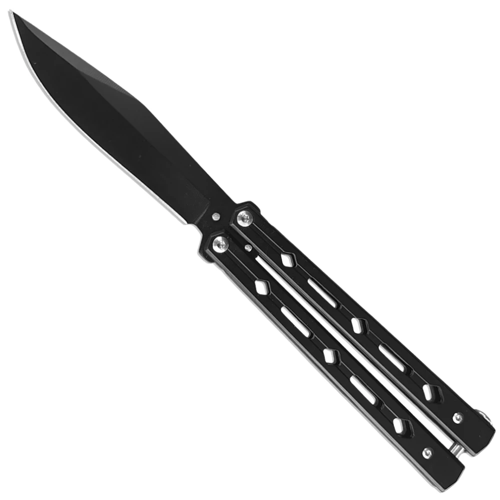 Shadow Grid Butterfly Knife, Black Clip Point Blade