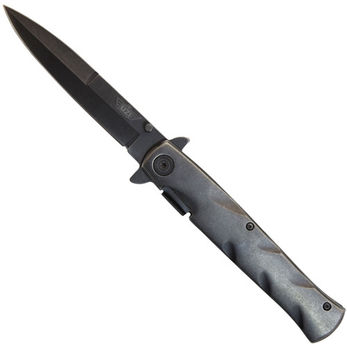 UZI FDR018 Dark Grey Steeletto Spring Assist Knife, Black Blade