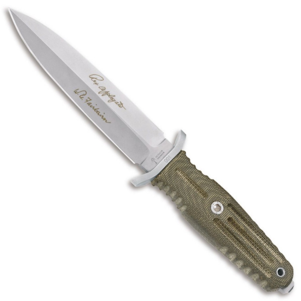 Boker Applegate Fairbairn 5.5 Fixed Blade Combat Knife, Green Micarta