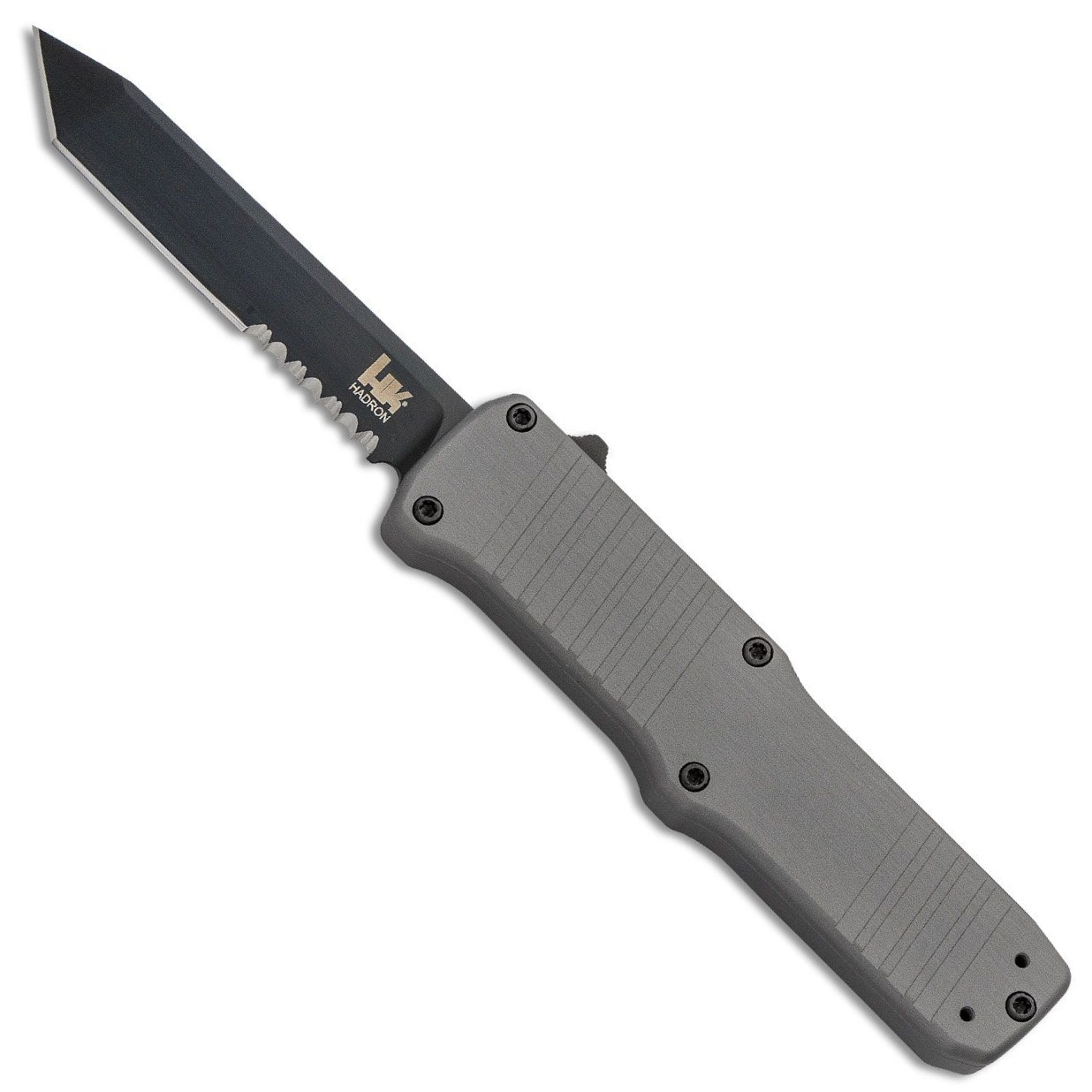 HK Grey Hadron Tanto OTF Auto Knife, Black Combo Blade BladeOps
