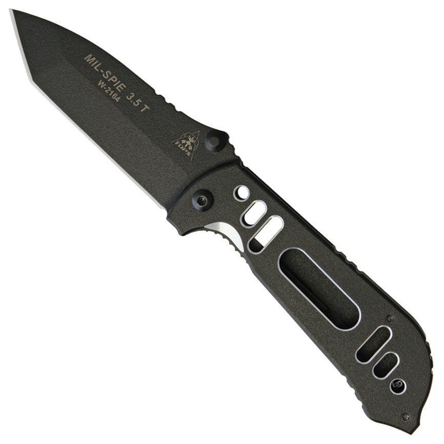 TOPS MILSpie 3.5 Black Knife, Tanto Blade BladeOps