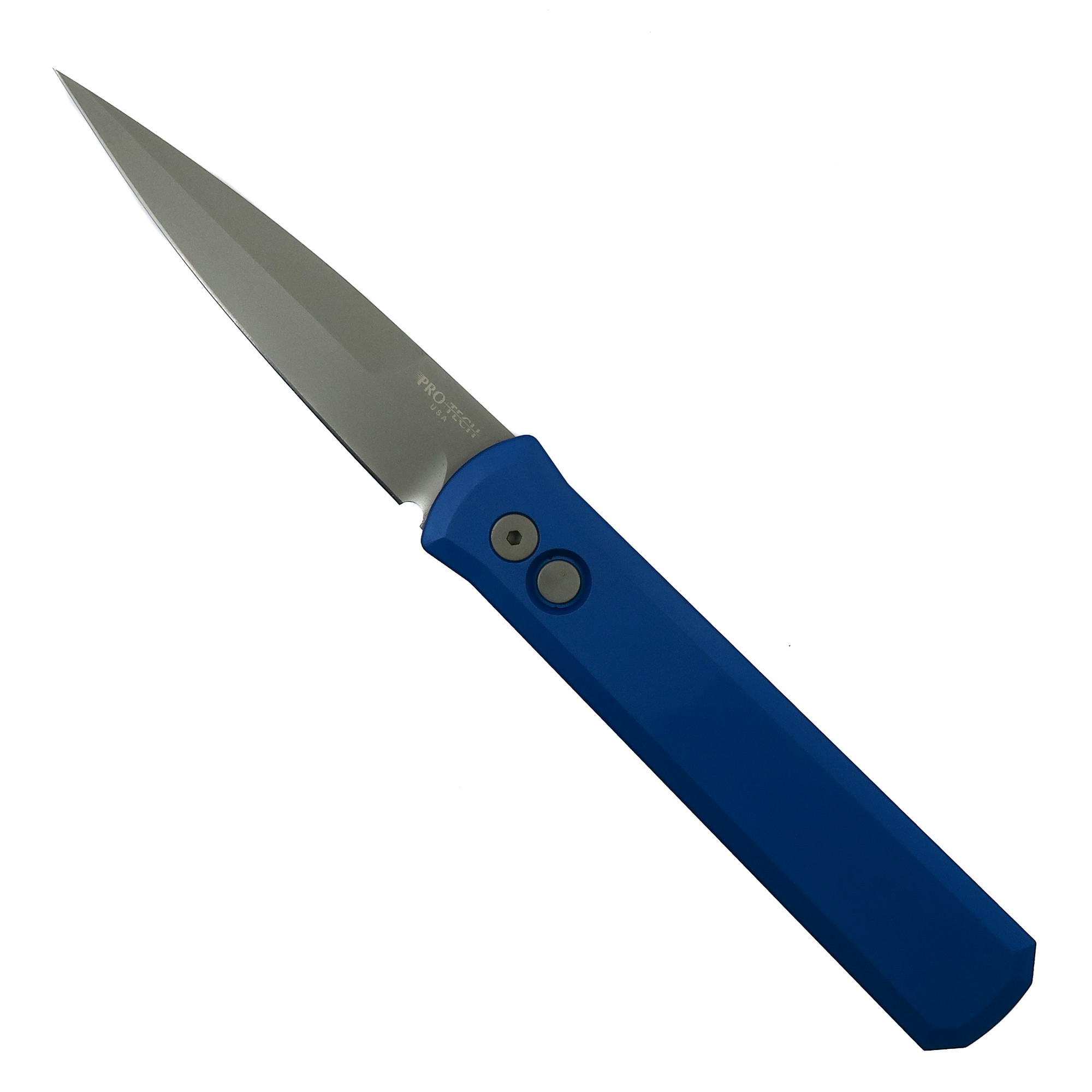ProTech Blue Godfather Auto Knife, Bead Blast Blade BladeOps