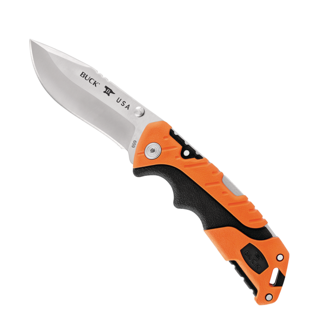 Buck Orange Pursuit Large Lockback Folder Knife, Satin Blade BladeOps