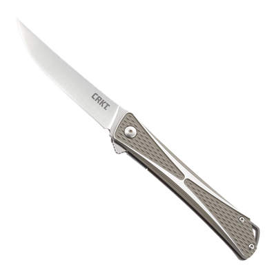 CRKT 7530 Dark Grey/Silver Crossbones Flipper Knife, AUS-8 Satin Blade