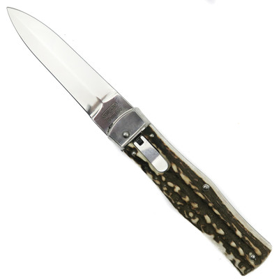 Mikov 241 Predator Stag Horn Handle Leverlock Auto Knife, Single