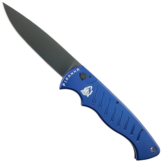 Piranha Blue Pocket Auto Knife, 154CM Black Blade