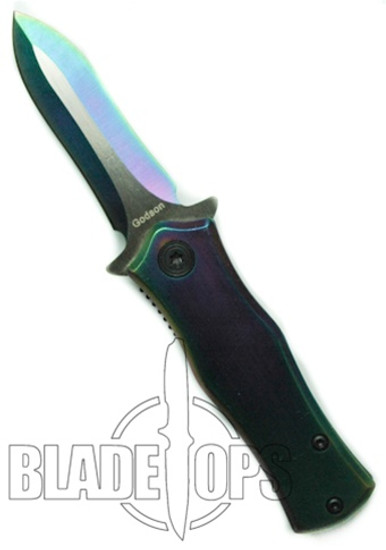 The Roach Spring Assisted Knife, Rainbow Two Tone Blade