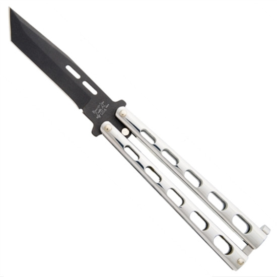 Bear & Son SS15TAN Stainless Tanto Balisong Butterfly Knife, 1095 Carbon Black Blade