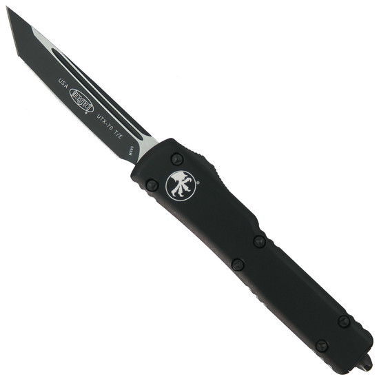 Microtech Tactical UTX70 OTF Knife, DLC Black Standard Tanto Edge Blade