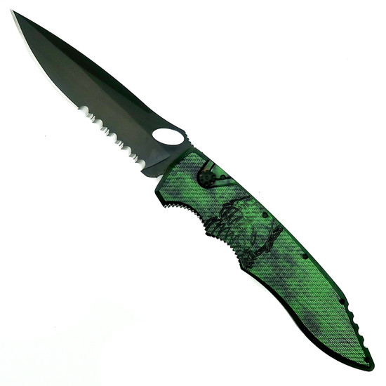 Piranha Green Mini Predator Auto Knife, CPM-S30V Black Combo Blade